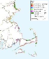 Boston, Nantucket, Martha's Vineyard. Massachusetts sea level rise planning map