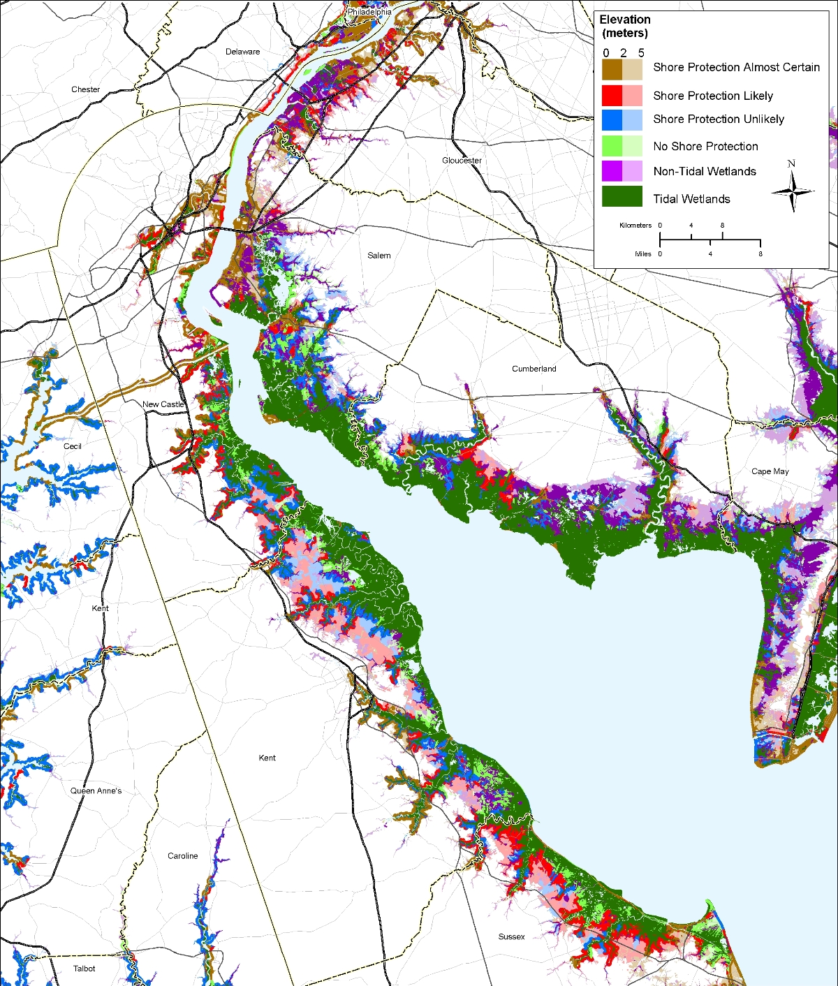 Delaware Bay sea level rise planning map