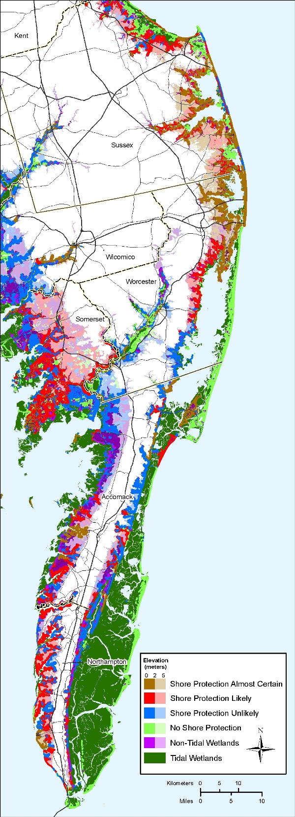 Delmarva Peninsula sea level rise planning map
